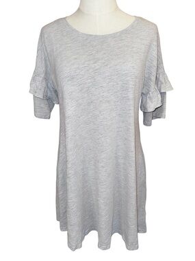 Very J Marled Gray Ruffle Sleeved Tee Shirt Dress Size M
